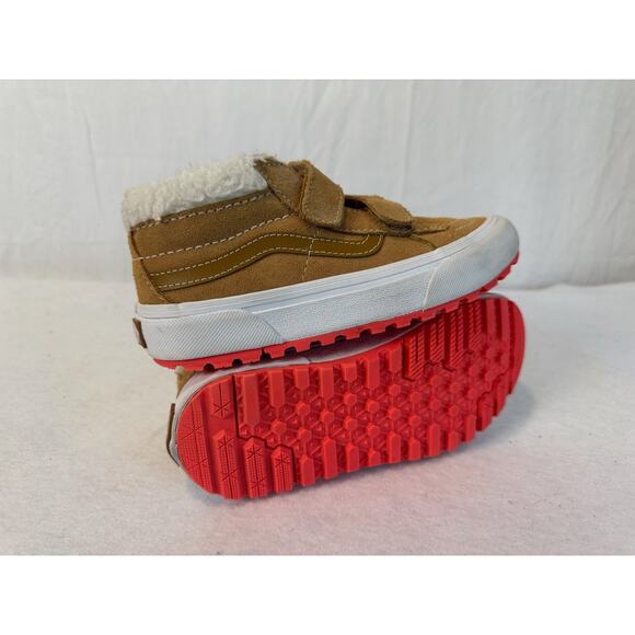 VANS Tan LEATHER Sherpa Fur Shoes SK8-Mid Reissue V MTE-1 Youth 13.5 - Picture 7 of 11